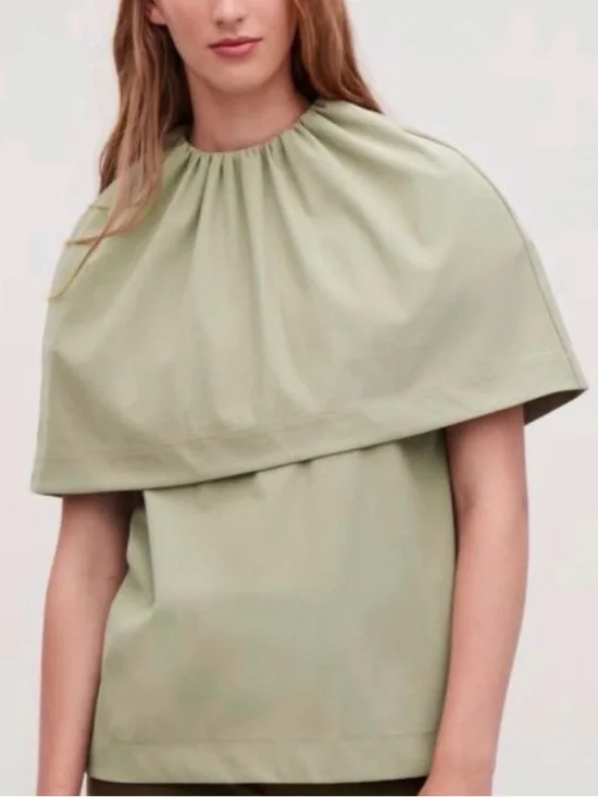 COS Cape Layer Jersey Top in Olive Green S - Picture 2 of 11